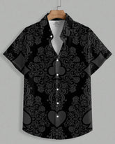 Men's Plus Size Black Retro Poker Print Short Sleeve Shirt